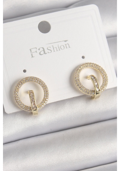Pirinç Gold Renk Zirkon Taşlı Halka Model Kadın Küpe Açık Fuşya 06624523