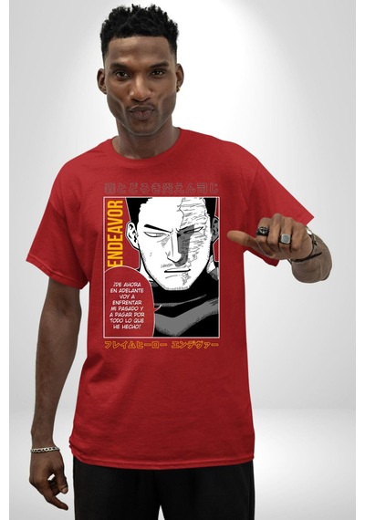 Enji Todoroki Manga Pamuklu Bisiklet Yaka Unisex Oversize Boyfriend Dijital Baskılı Kırmızı T-shirt Kırmızı