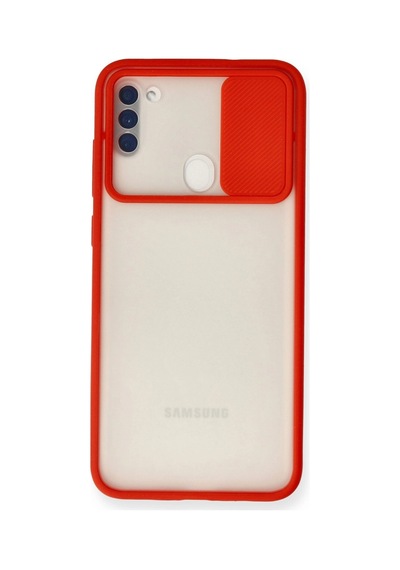 Mep Samsung Uyumlu Galaxy A11 Kılıf Palm Buzlu Kamera Sürgülü Silikon - Kırmızı Najmaddin renkli