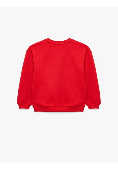 Koton Pamuklu Uzun Kollu Bisiklet Yaka Baskılı Sweatshirt Kırmızı 7wmb10059tk