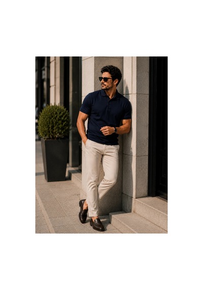 Luxıc Core Erkek Polo Yaka Lacivert Tişört Likralı Pike Kumaş Terletmez Slim Fit Günlük Şık Tasarım