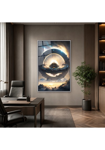 Halka Kapısında Uzay İstasyonu Gümüş Çerçeveli Cam Tablo