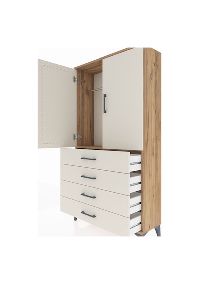 Arges Dolap Tek Raflı 4 Çekmeceli Tek Askılı 88x30x163 Çam-ay... Çam