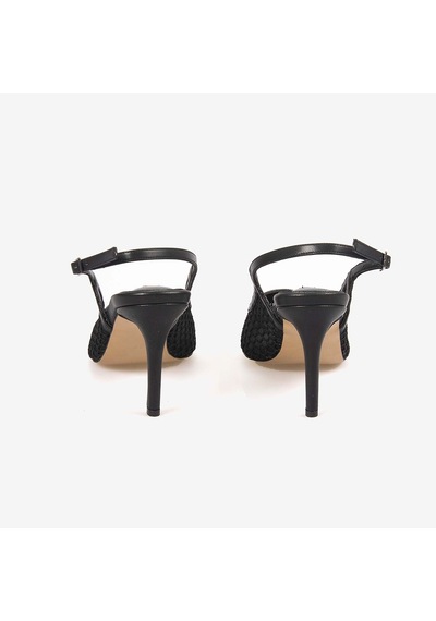 Kemal Tanca Kadın Neolit Taban Fileli Slingback 9,5cm İnce Topuklu Gece & Abiye Ayakkabı 1286 siyah