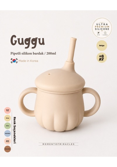Tgm Baby Guggu Ultra Premium Silikon Pipetli Alıştırma Bardağı 200 Ml Bej