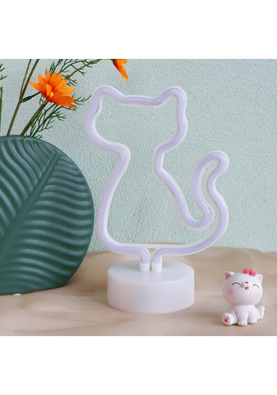 Neon Işık Kedi Neon Tabelaları Gece Lambası Sevimli Pembe Kedi Odası Dekor Tutucu Taban Masa Neon Işık Çocuk Oda Çok Renkli