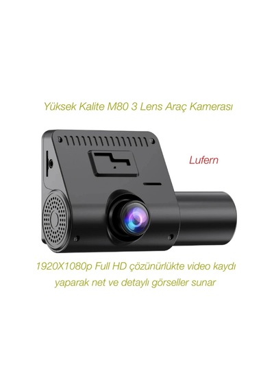 Yüksek Kaliteli M80 3 Lens Araç Kamerası Gece Görüş Video Kaydı Bluetooth Desteği Kablosuz Siyah