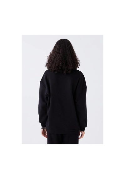 LC Waikiki Lcw Vision Bisiklet Yaka Baskılı Uzun Kollu Oversize Kadın Sweatshirt Black