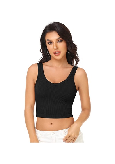 Liona Kadın U Yaka Siyah Renk Crop Top Bluz Atlet 001