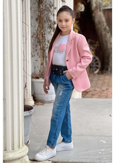 Riccotarz Kız Çocuk Kalp Ve Little Baskılı Tişört Ve Jean Pudra Blazer Ceket Alt Üst Takım Pudra Riccotarz Kız Çocuk Kalp Ve Little Baskılı Tişört Ve Jean Pudra Blazer Ceket Alt Üst Takım Pudra