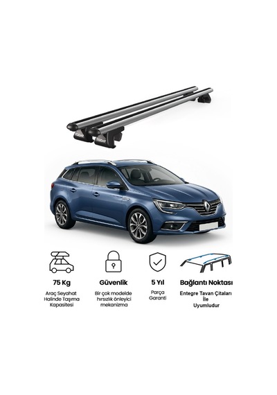 Venüs Renault Megane Station Wagon 2016-2023 Uyumlu Gri Ara Atkı Port Bagaj Tavan Barı