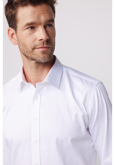 Tudors Modern Slim Fit Uzun Kollu Pamuk Saten Premium Seri Erkek Beyaz Gömlek-23894 Beyaz