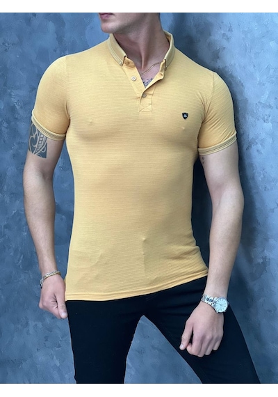 Modefendi Slim Fit Polo Yaka Pamuklu Tshırt Hardal