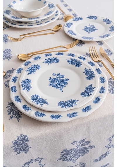 Vintage Flowers Blue 24 Parça 6 Kişilik Porselen Yemek Takımı Mavi