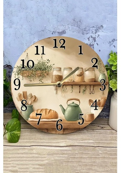 Kututr Nostaljik Raflı Mutfak Temalı Mdf Saat / Çift Katmanlı / 33 Cm / Country Tarz Dekor Sdw356 Diğer