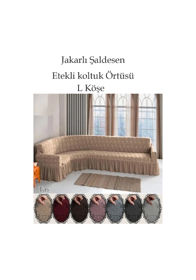 Jakarli Şal Desen L.köşe Koltuk Örtüsü, Koltuk Kılıfı Taş 350cm Taş