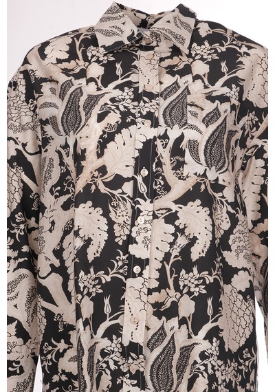 Terzi Dükkanı Oversize Gömlek Yaka Midi Kadın Takım - Vintage Desen Siyah Terzi Dükkanı Oversize Gömlek Yaka Midi Kadın Takım - Vintage Desen Siyah