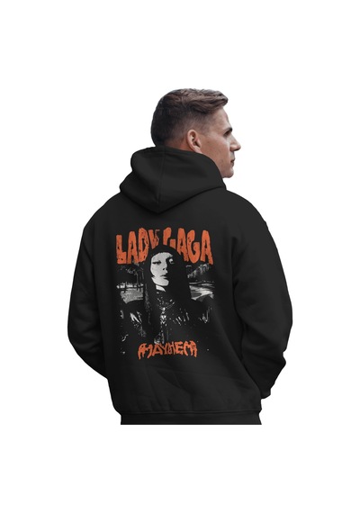 Sevbano Lady Gaga Şarkıcı Baskılı Unisex Oversize Premium Kapüşonlu Hoodi Siyah