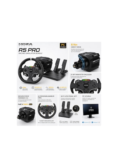 Moza Racing R5 Pro Direct Drive Yarış Direksiyonu Seti Pc