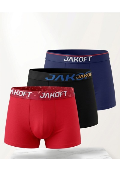 Jakoft Classic Pamuklu Erkek Boxer 3'lü Paket Kırmızı - Siyah - Lacivert