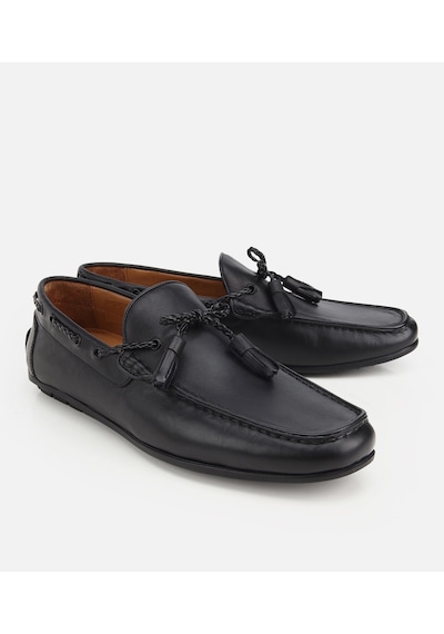 Hotiç Erkek Deri Siyah Püskül Dikiş Detaylı Klasik Loafer