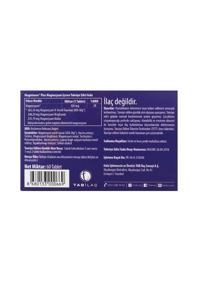 Ayrex Magnimore Plus Magnezyum 60 Tablet N-asetil Taurinat Bisglisinat Malat