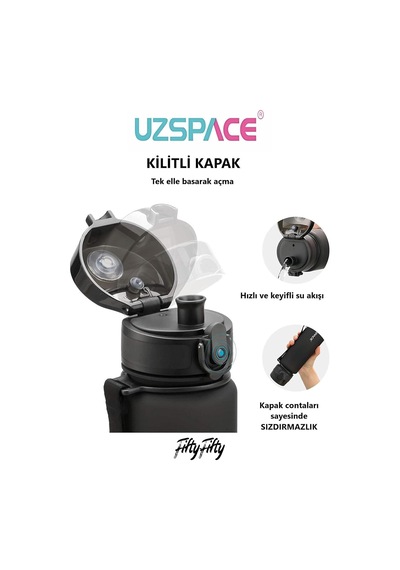 Büyük Boy 28 Cm 1000 Ml 1 Litre Tritan Su Matarası 14 Renk Fiftyfifty Softtouch Diğer