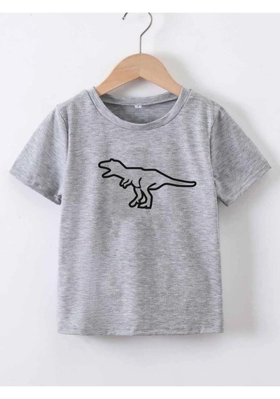 Noıssey Kod:vsk Gri-melanj Çocuk T-shirt Kids-içi-boş-büyük-dinazor-