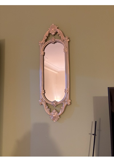 Kısa Oval Dekoratif Duvar Aynası Vizon & Eskitme Altın Varaklı 60x20 Cm Naturel