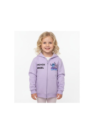 Fermuarlı Kapüşonlu Stitch Kız Çocuk Sweatshirt LİLA