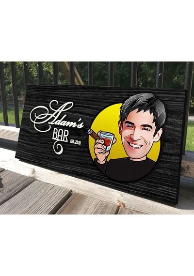 Bk Gift Kişiye Özel Erkek Karikatürlü Kabartma Tasarım Antik Siyah Ebony Ahşap Tabela-2, Dekoratif Tabela, Rustik Ev Dekorasyonu, Duvar Dekoru
