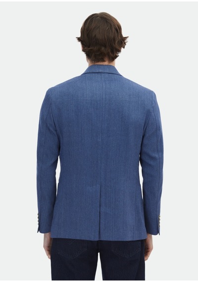 Ramsey İndigo Desenli Zeroweight Slim Fit Pamuk Karışımlı Ceket