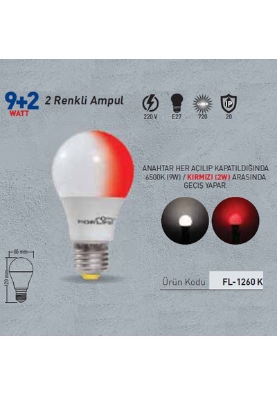 Forlife Renkli Led Ampul 2 Renk Beyaz-Kirmizi 9+2 Watt Fl-1260-B