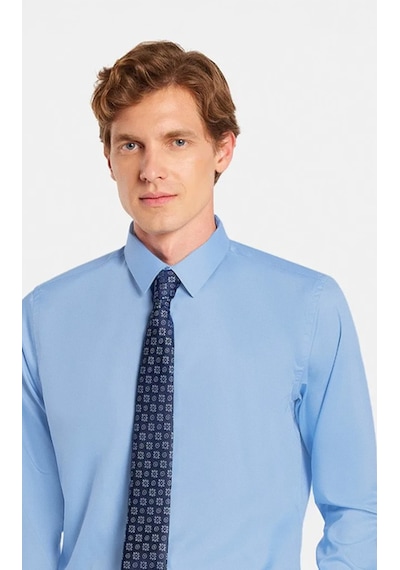 Tudors Erkek Slim Fit Non-ıron Pamuklu Doğa Dostu Ekoteks Belgeli Ütü Gerektirmez Açık Mavi Gömlek-42685 Açık Mavi