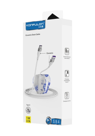 Konfulon - 52 - S84 Seramik Uçlu Type-c 1m 3.1a - Kmrsfres - - Beyaz