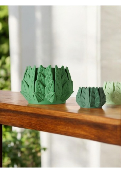 3d Baskı Yaprak Desen Saksı - 12 Cm - Farklı Renk Seçeneği