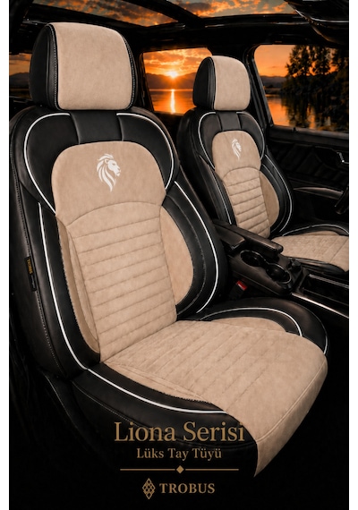 Fiat Albea 2002-2012 Araca Uyumlu Premium Tay Tüyü Koltuk Kılıfı Liona Serisi Bej Siyah