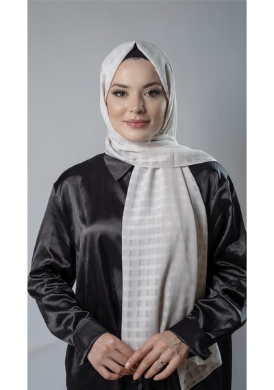 Hürrem Bone Taş Desenli Şal Şifon Kumaş Kareli Çizgili 202107 46 Taş