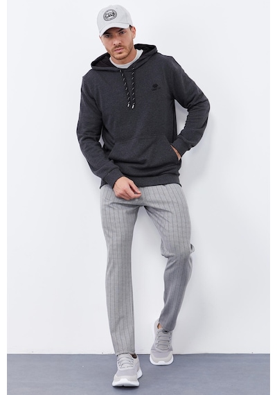 Tommy Life Antrasit Melanj Kanguru Cep Standart Kalıp Kapüşonlu Erkek Sweatshirt - 87872 Antrasit Melanj