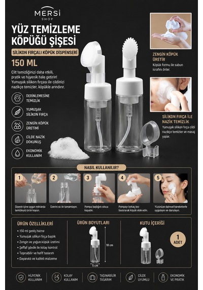 Yüz Temizleme Köpüğü Şişesi 150 Ml Silikon Fırçalı Köpük Dispenseri