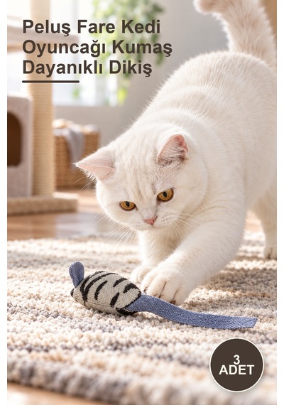 3 Adet Peluş Fare Kedi Oyuncağı Kumaş Dayanıklı Dikiş