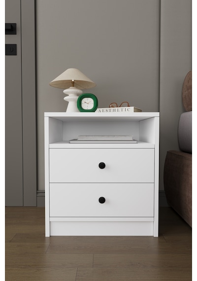 Modern 2 Çekmeceli Komodin Şifonyer %100 Mdf Çok Amaçlı Organizer Kmd04 Beyaz