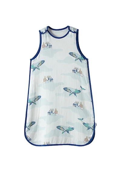 Baby Whale Blue Kolsuz Bebek Uyku Tulumu S Beden, Nefes Alabilir, Hafif Mavi - Beyaz