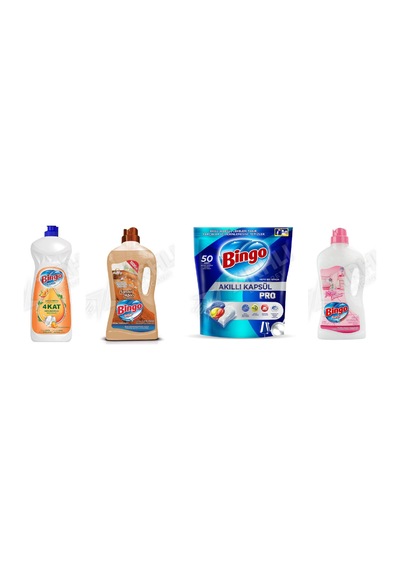 Bingo Sıvı Bulaşık Deterjanı 1500 Ml + Ahşap Temizleyici 1lt +tablet 50'li + Yüzey Tem. Fresh 2.5 Lt 4'lü Set Diğer