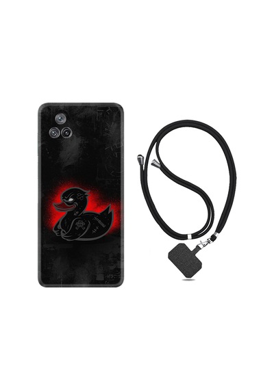 Xiaomi Poco F4 Kılıf İpli Boyun Askılı Desenli Silikon Black Duck 1688