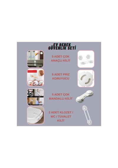 Can Yıldız Plastik Bebek Ev Güvenlik Emniyet Seti Mandallı Priz Klozet Kilidi Çok Amaçlı Kilit