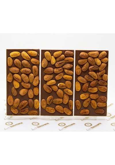 Dark Brown Bademli Sütlü Tablet Çikolata El Yapımı Gerçek Bar Çikolata 3 x 100 G