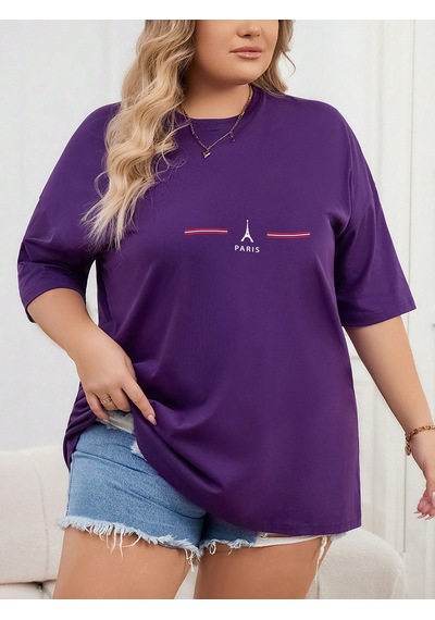 Uyguntarz Unisex Paris Baskılı Oversize Tshirt Mor
