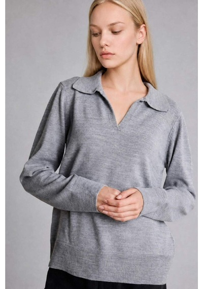 Defacto Regular Fıt Polo Yaka Gri Melanj Kazak F0405ax26wngr158 Gri-gr158