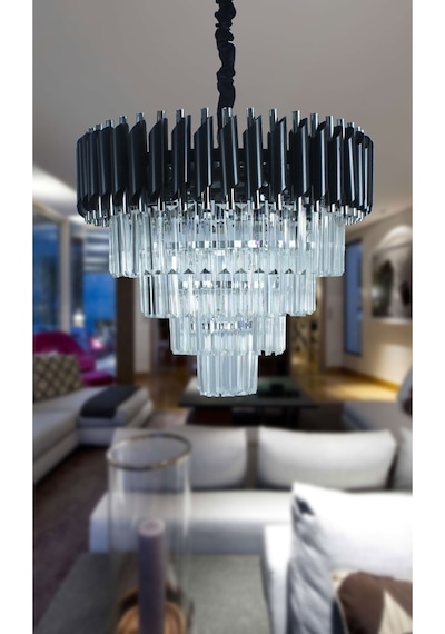 Zamira 50 Cm Lik Kristal Taşlı Lüks Avize - Yatak Odası - Salon - Mutfak - Hol Gümüş